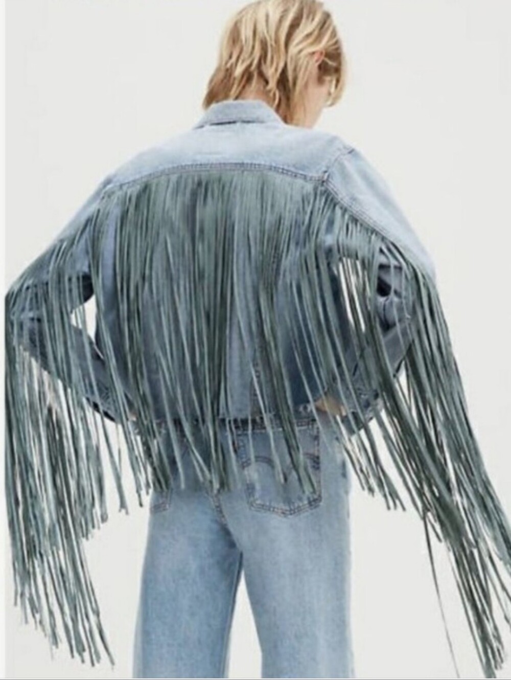 Levis Jacket Medium Fringe Denim Light Wash Western Festival Boho Cowboy